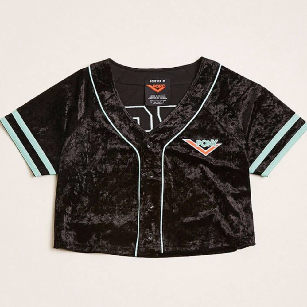 Pony Velvet cropped Baseball Jersey